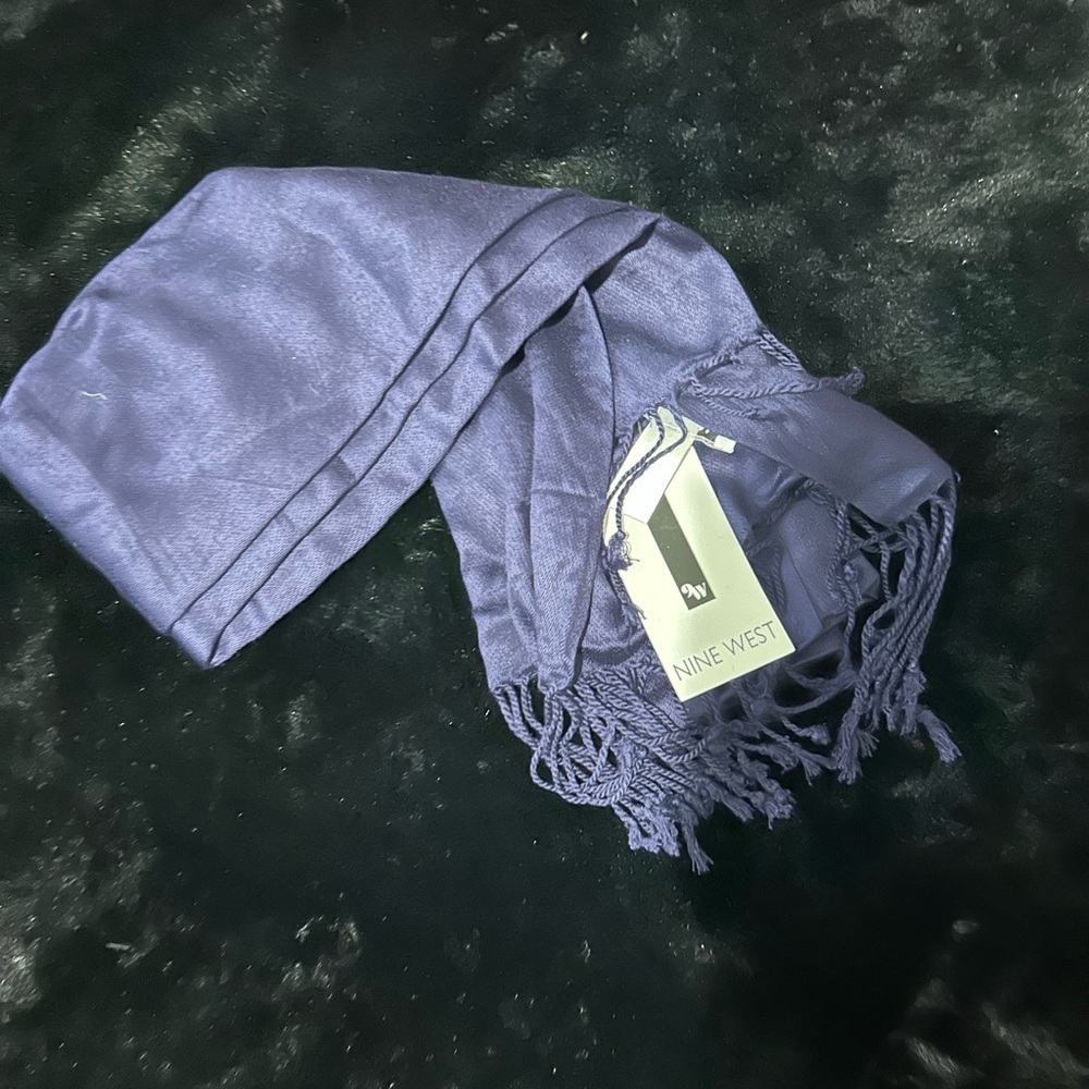 Nine West Navy Blue Scarf Wrap with Fringe Trim
